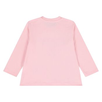 Younger Girls Pink Teddy Bear Logo Long Sleeve Top