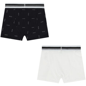Boys White & Black Boxers (2 Pack)