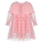 Girls Pink Ruffle Tulle Cape Dress, 1, hi-res
