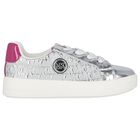 Girls Silver & Pink Logo Trainers, 1, hi-res