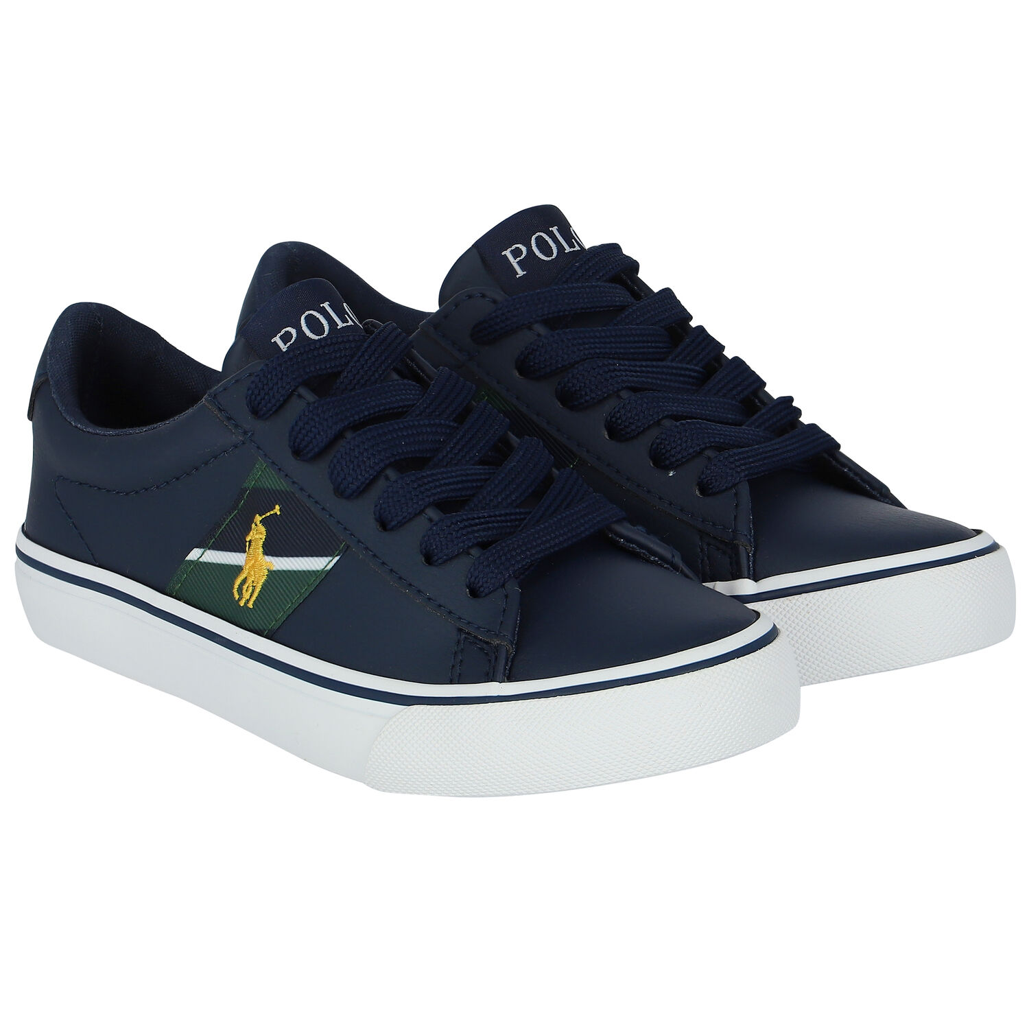 Boys Navy Logo Trainers, 1, hi-res