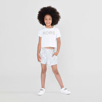 Girls White & Silver Shorts