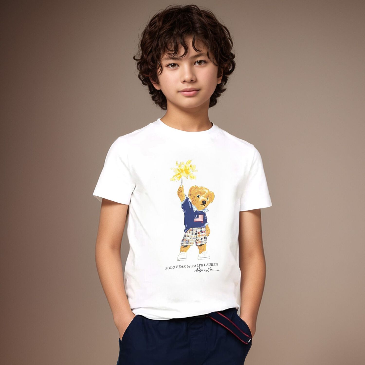 Boys White Polo Bear T-Shirt, 2, hi-res