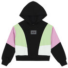 Girls Black Logo Hooded Top, 1, hi-res