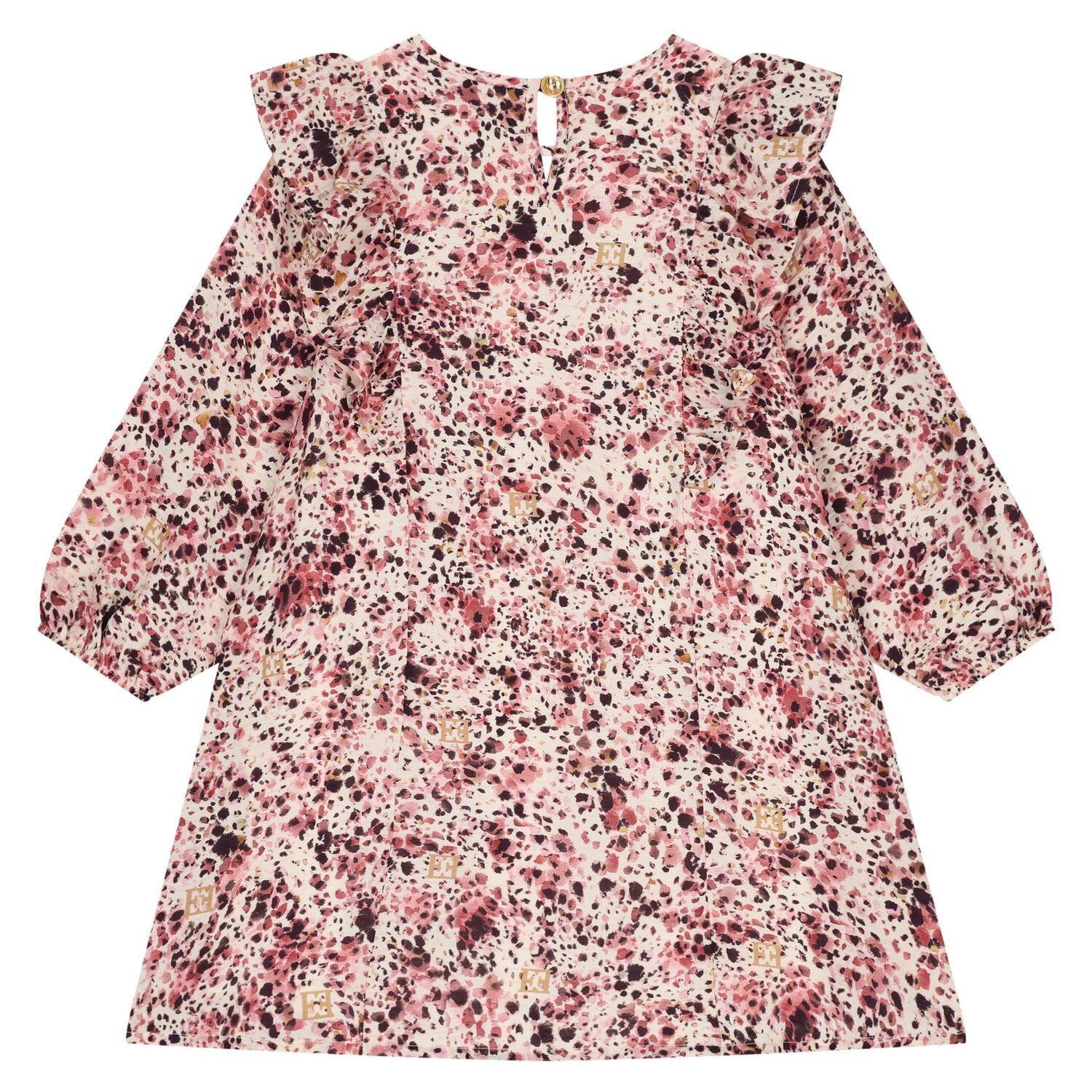فستان للبنات مكشكش بالشعار باللون الوردي, 1, hi-res