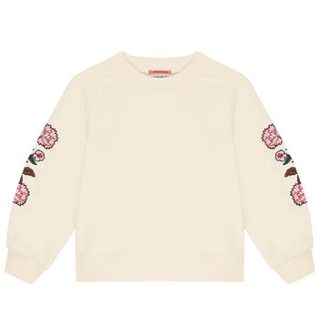 Girls Ivory Embroidered Floral Sweater