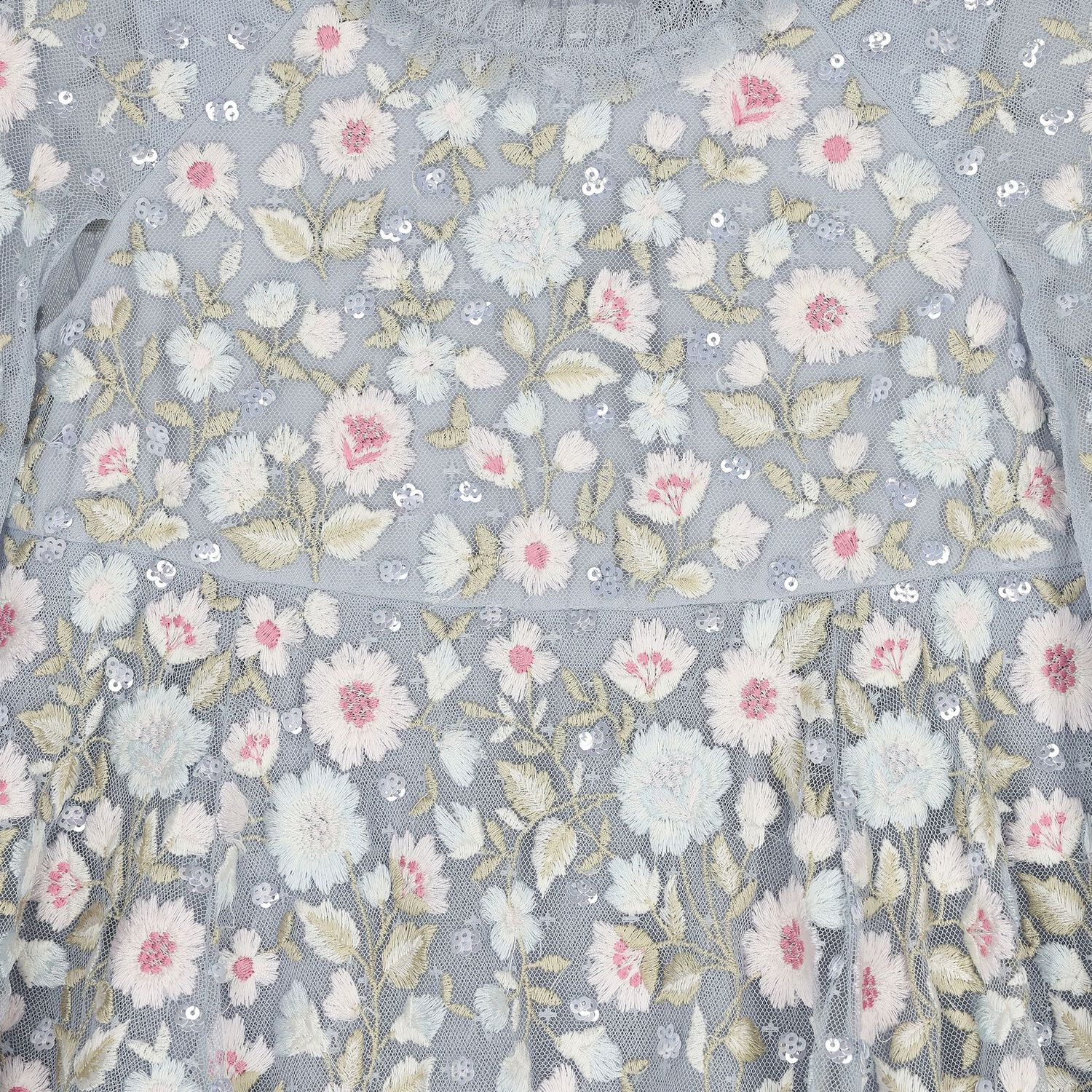 فستان تول أزرق مزهر للبنات, 1, hi-res