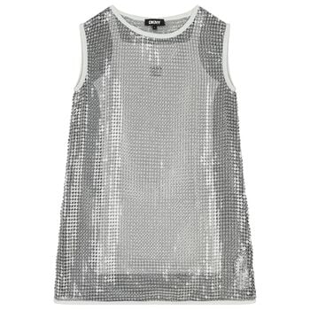 طقم فستان بنات باللون الذهبي والأبيض