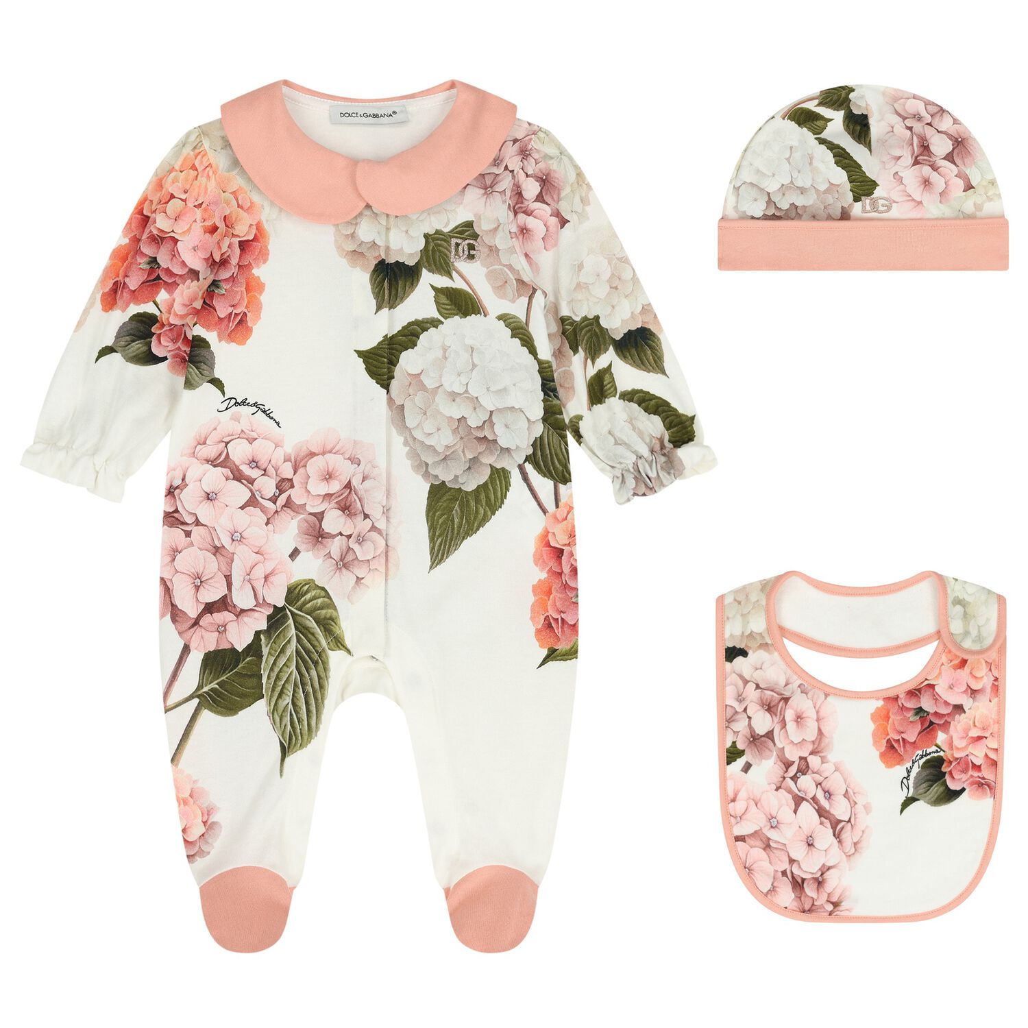 Baby Girls Ivory & Pink Floral Logo Babygrow Gift Set, 1, hi-res