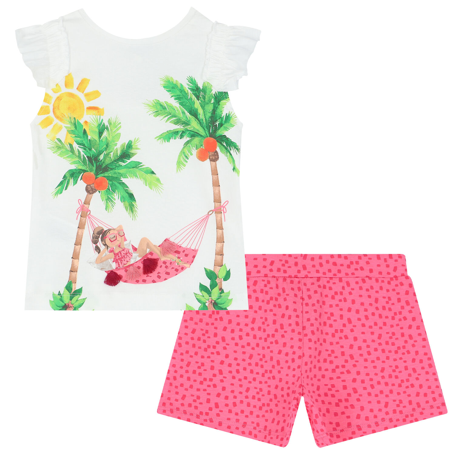 Girls Ivory & Pink Graphic Shorts Set, 1, hi-res