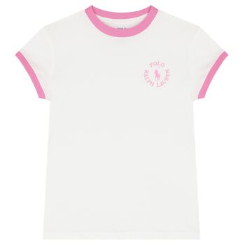 Girls White Cotton Logo T-Shirt