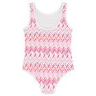 Younger Girls White & Pink Zig Zag Swimsuit, 1, hi-res