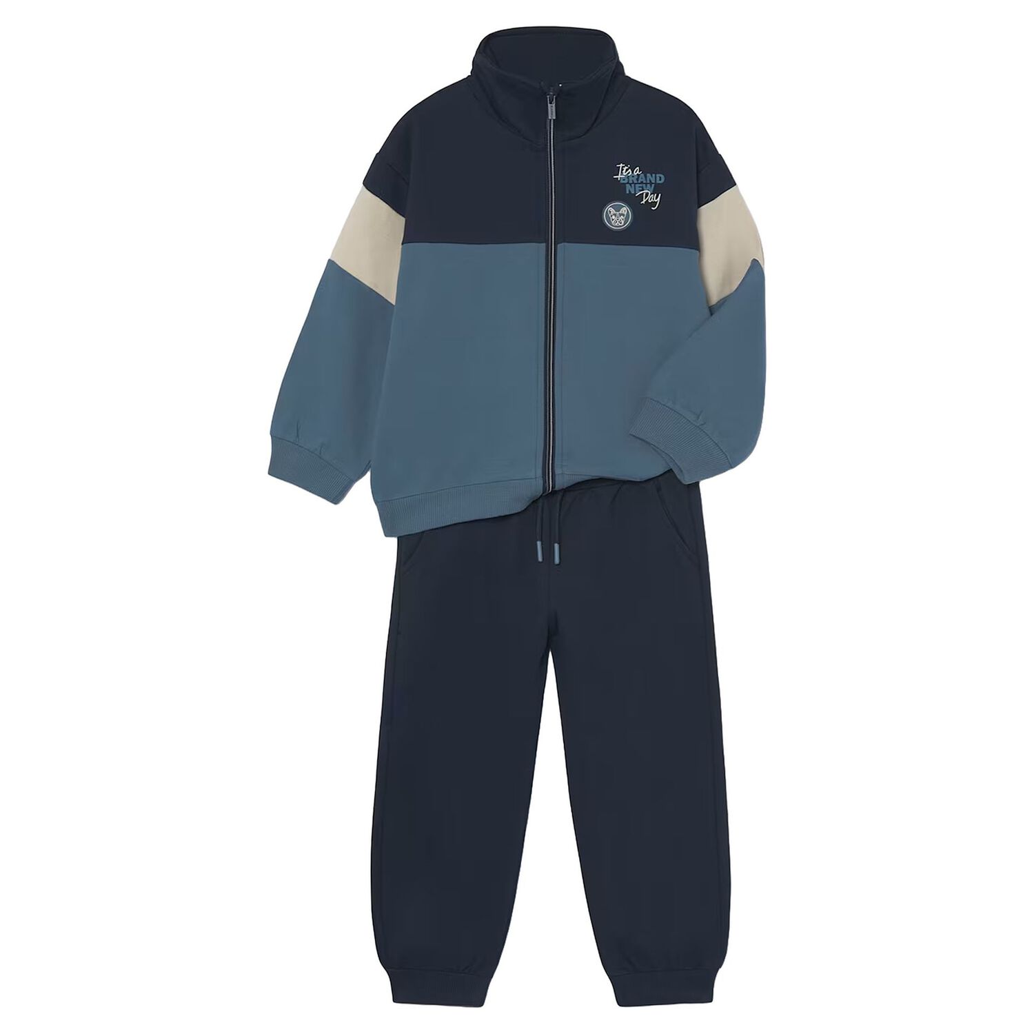 Boys Navy Blue & Blue Tracksuit, 2, hi-res
