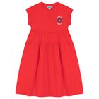 Girls Red Flower Logo Dress, 1, hi-res