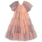 Girls Pink Tiered Tulle Dress, 1, hi-res