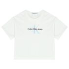 تيشيرت بنات بالشعار باللون الأبيض, 1, hi-res