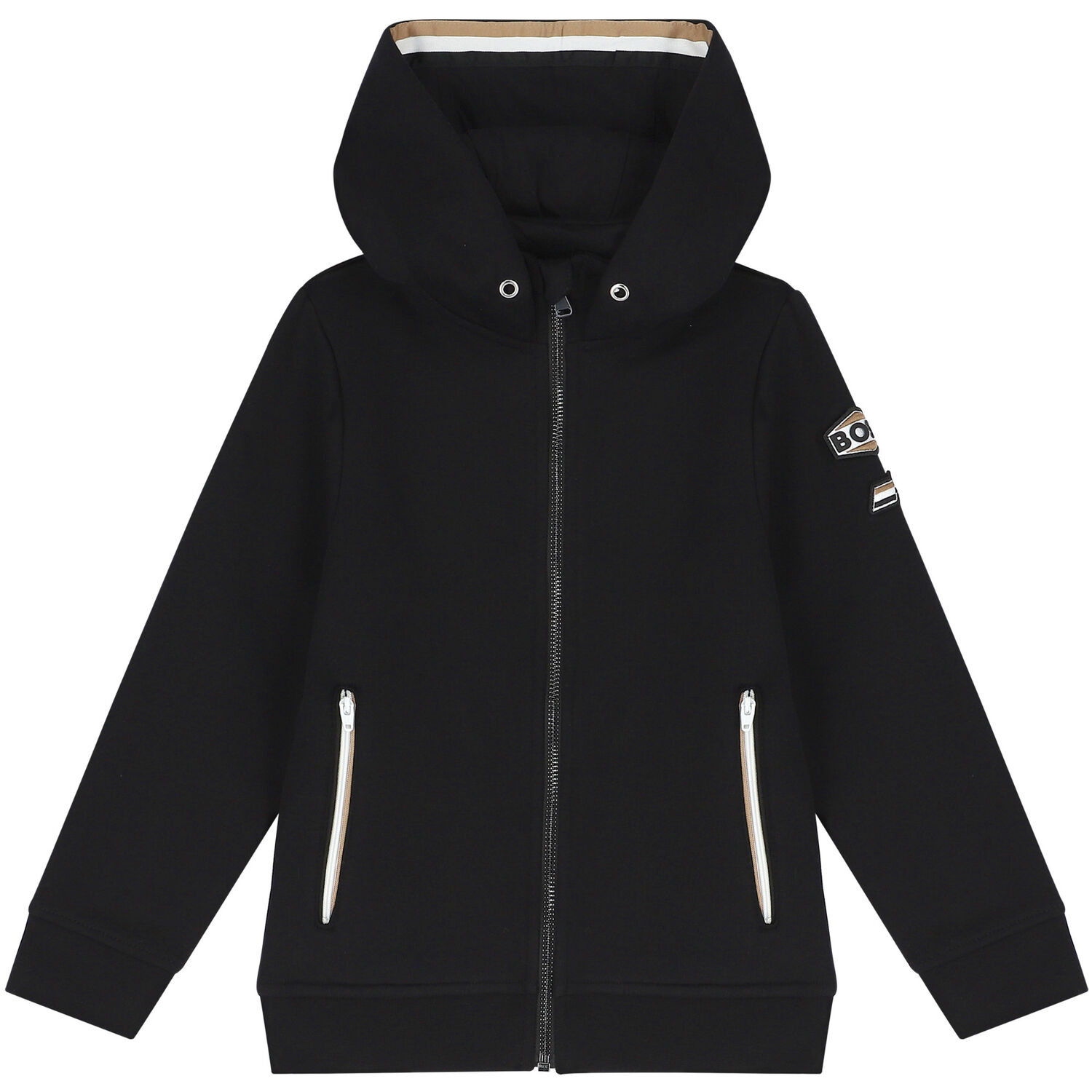 توب هودي بسحاب بالشعار باللون الأسود للأولاد, 1, hi-res image number null