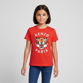 Girls Red Logo Tiger T-Shirt, 1 Girls Red Logo Tiger T-Shirt