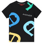 تيشيرت بالشعار باللون الأسود للأولاد, 2, hi-res