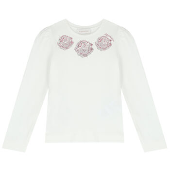 Girls Ivory Embellished Floral Long Sleeve Top