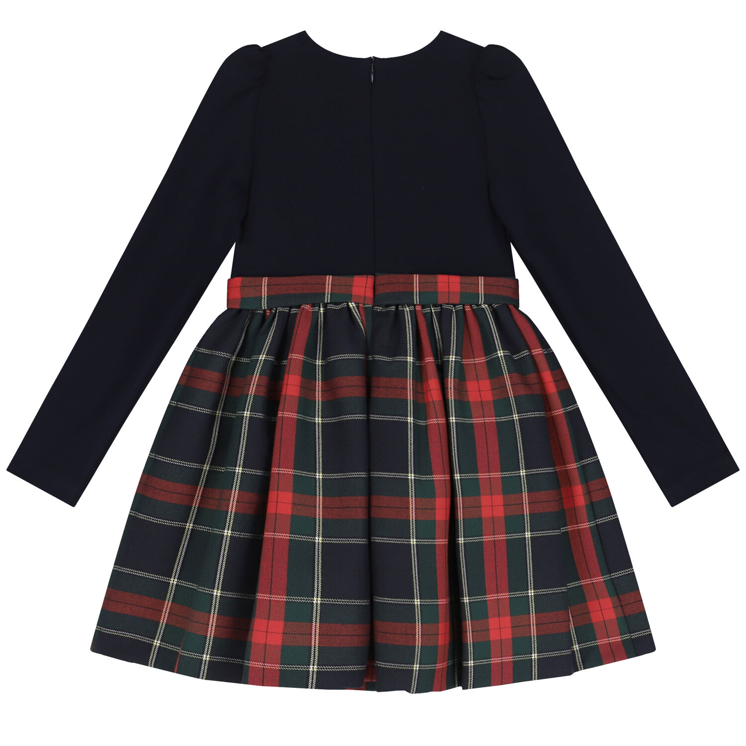 Girls Navy Blue & Red Tartan Dress, 1, hi-res image number null