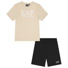 Boys Beige & Black Logo Shorts Set, 5, hi-res