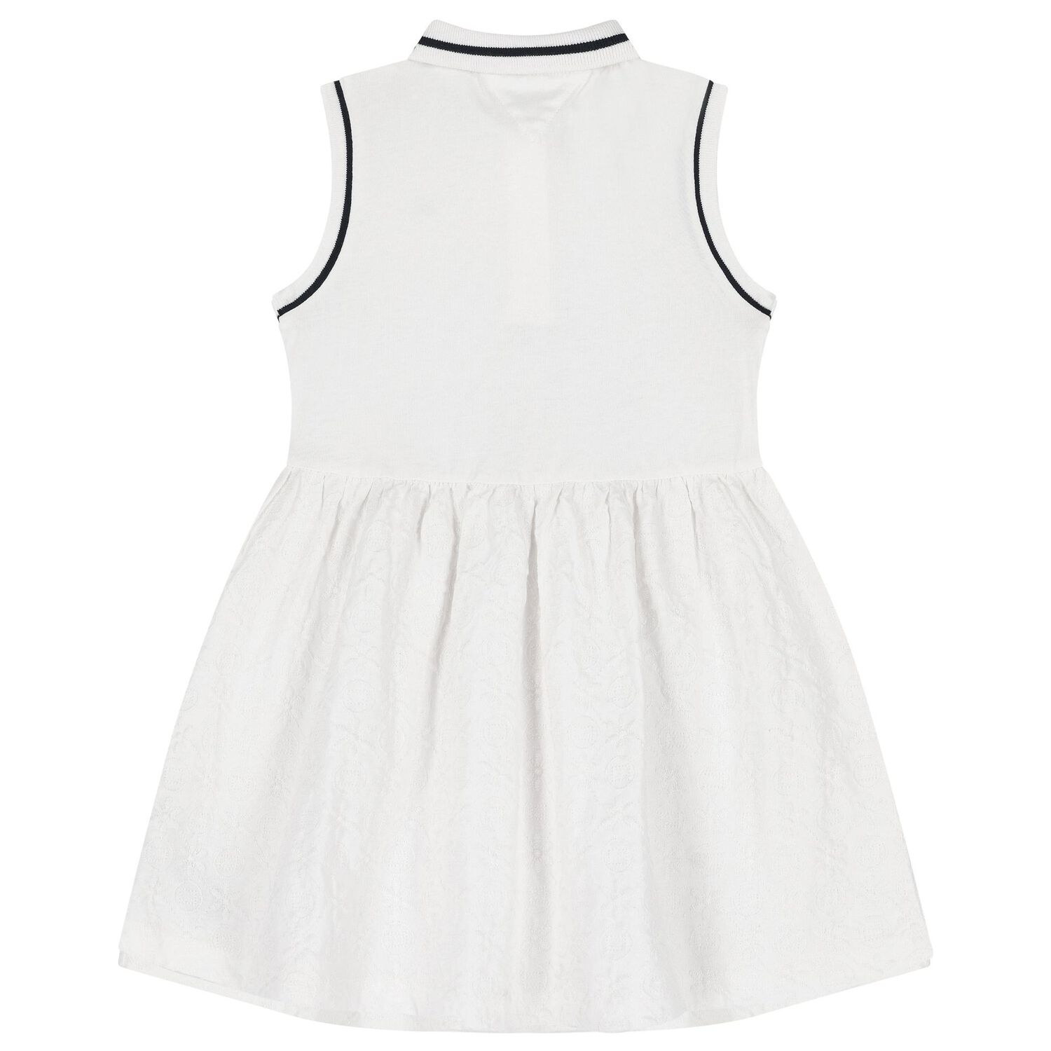Girls White Cotton Broderie Polo Dress, 2, hi-res image number null