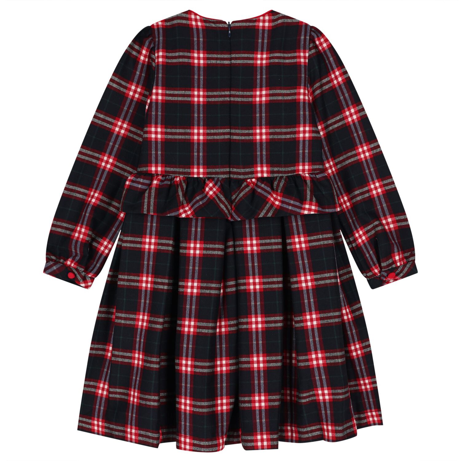 Girls Navy Blue & Red Tartan Dress , 1, hi-res