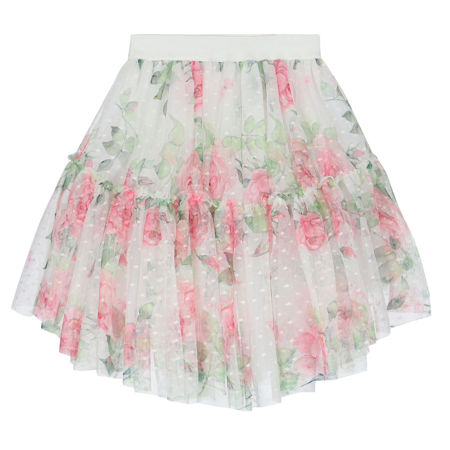 Girls White Floral Tulle Skirt, 1, hi-res image number null
