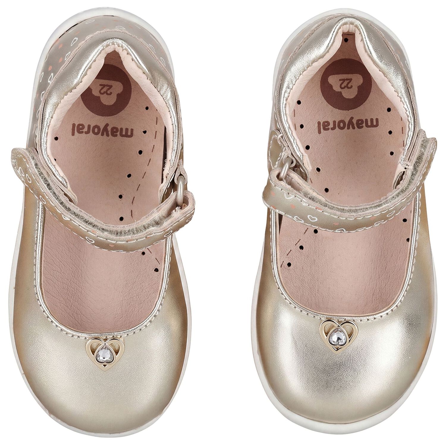 Younger Girls Gold Heart Shoes, 1, hi-res