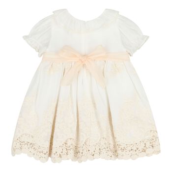 Baby Girls White & Pink Floral Embroidered Dress