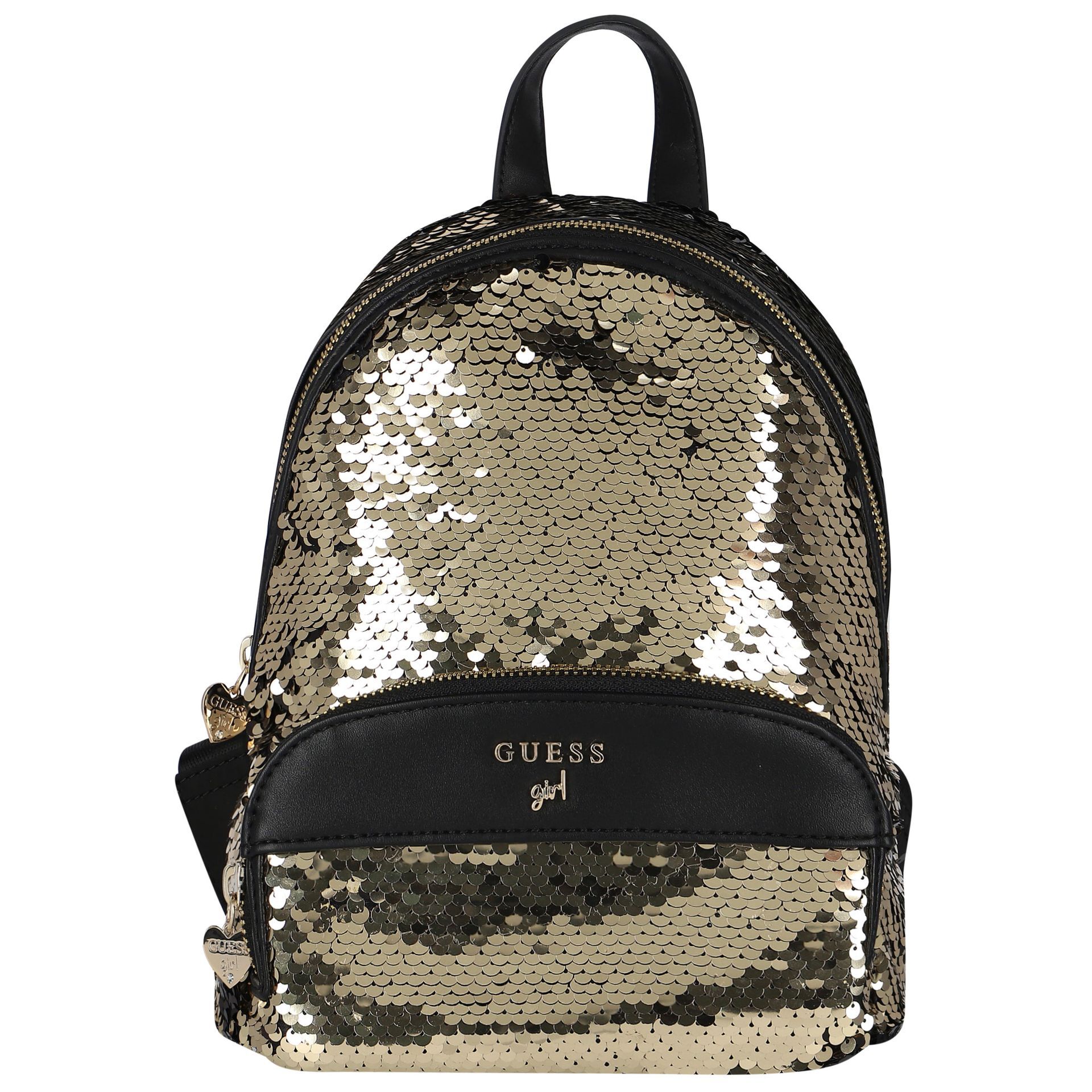 Guess Younger Girls Gold Black Logo Sequin Backpack Junior Couture UAE
