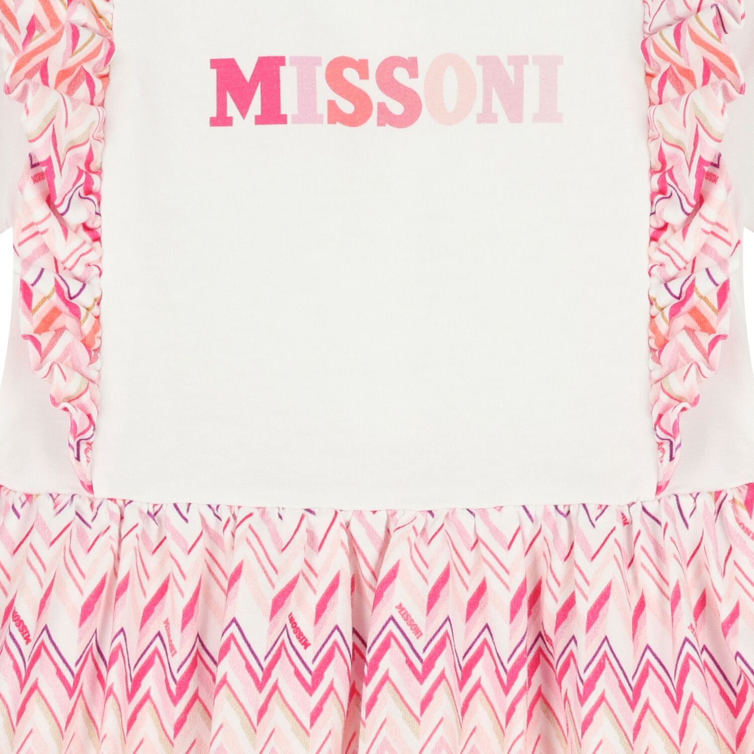 فستان اطفال بشعار متعرج باللونين الابيض و الوردي للبنات , 1, hi-res