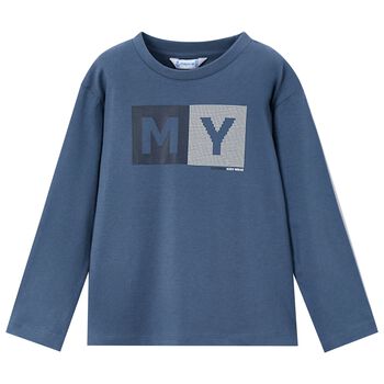 Boys Blue Logo Long Sleeve Top