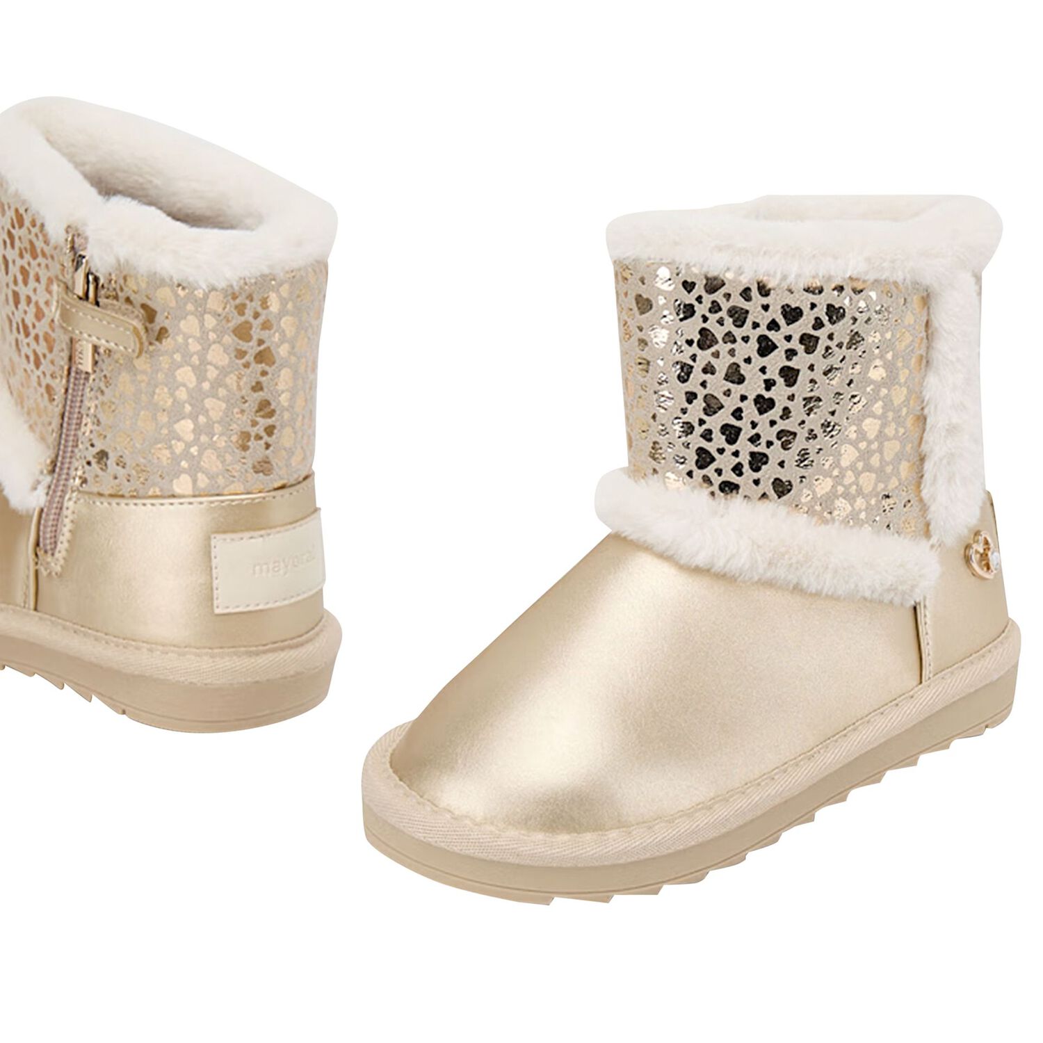Girls Gold Faux Leather Boots, 3, hi-res