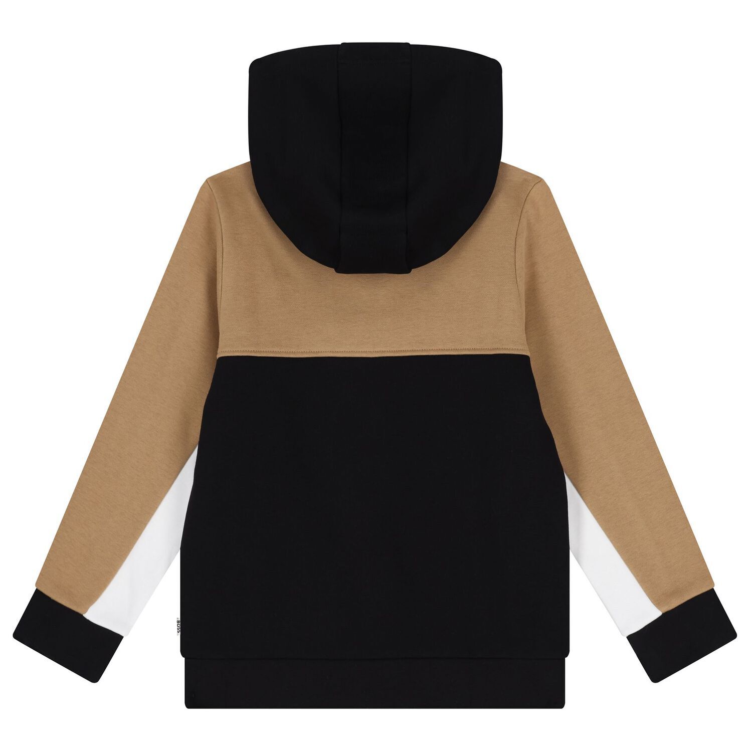 Boys Black, Beige & Ivory Logo Hooded Zip Up Top, 1, hi-res