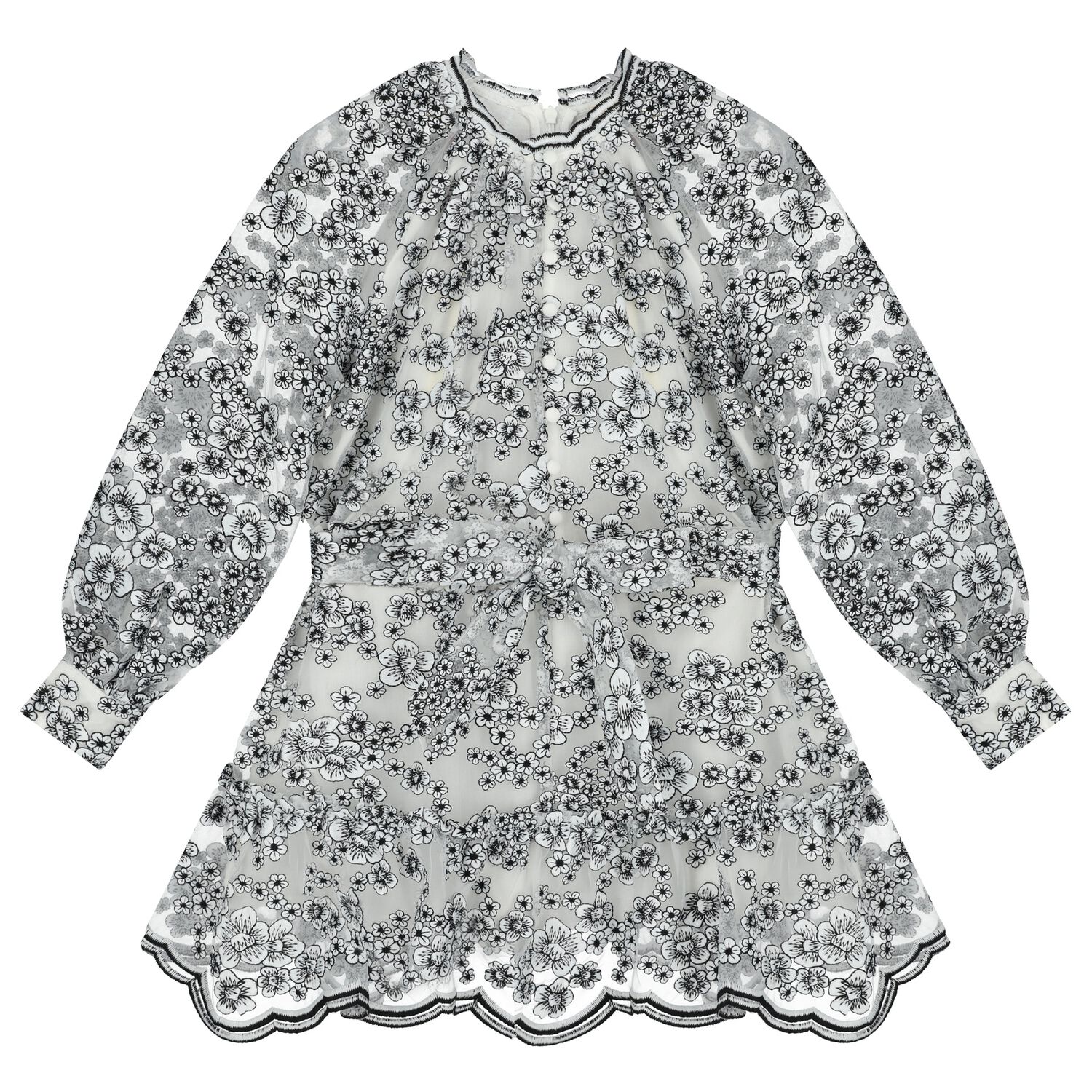 Girls White & Black Embroidered Floral Dress, 1, hi-res