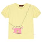 تيشيرت بنات بطبعة حقيبة بالشعار باللون الأصفر, 1, hi-res