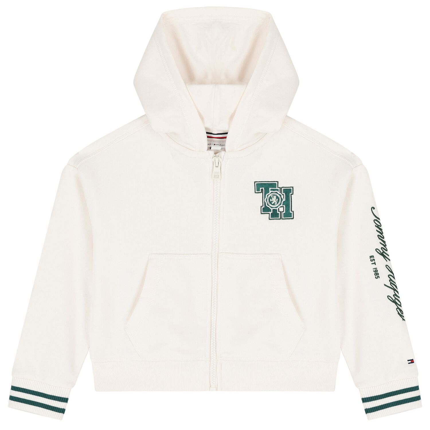 Girls Ivory Crest Logo Hooded Zip Up Top, 1, hi-res