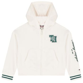 Girls Ivory Crest Logo Hooded Zip Up Top