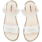 Girls White Crystal & Pearl Embellished Sandals, 1, hi-res