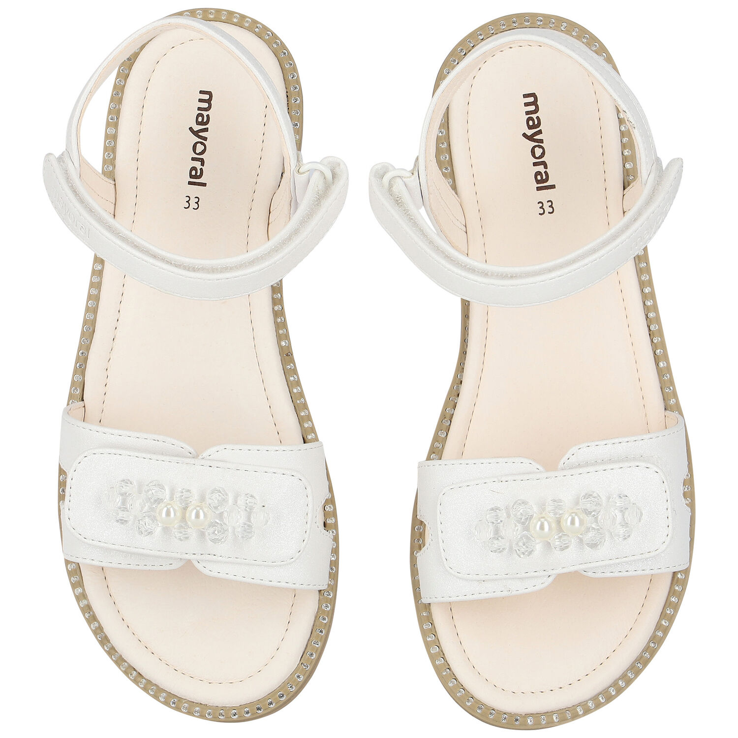 Girls White Crystal & Pearl Embellished Sandals, 1, hi-res