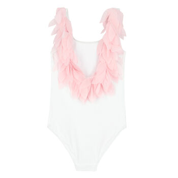 Girls White & Pink Petal Swimsuit