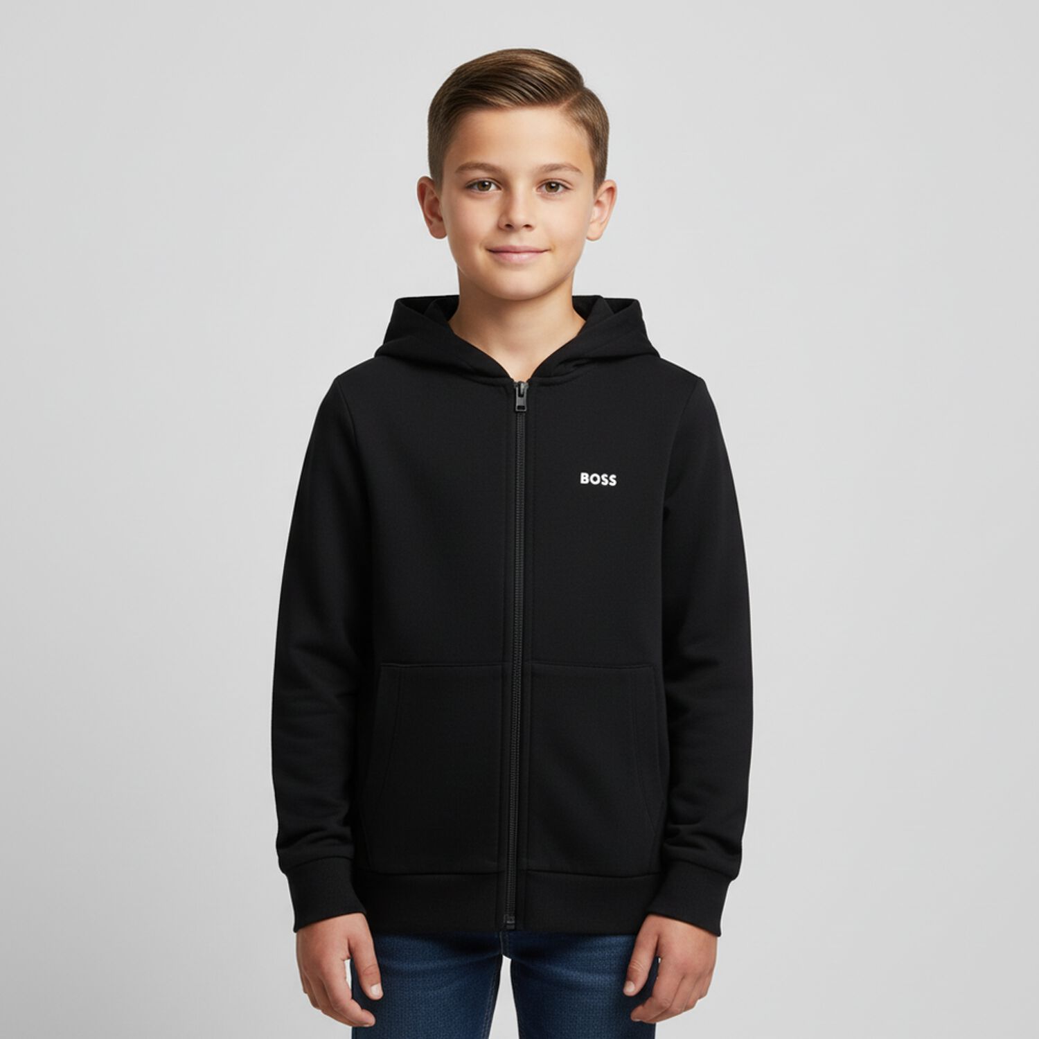 Boys Black Logo Zip Up Top, 1, hi-res image number null