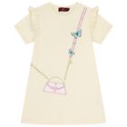 Girls Ivory Bag Logo Dress , 1, hi-res