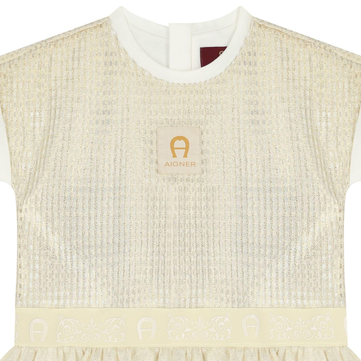 Girls Ivory & Gold Logo Dress, 1, hi-res