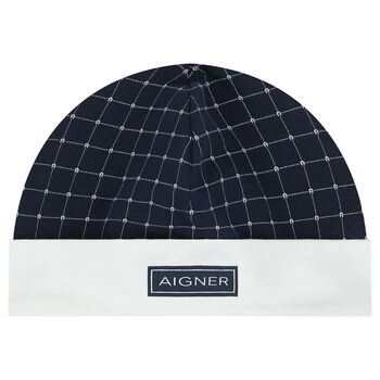 Baby Boys Navy Blue & White Pima Cotton Logo Hat