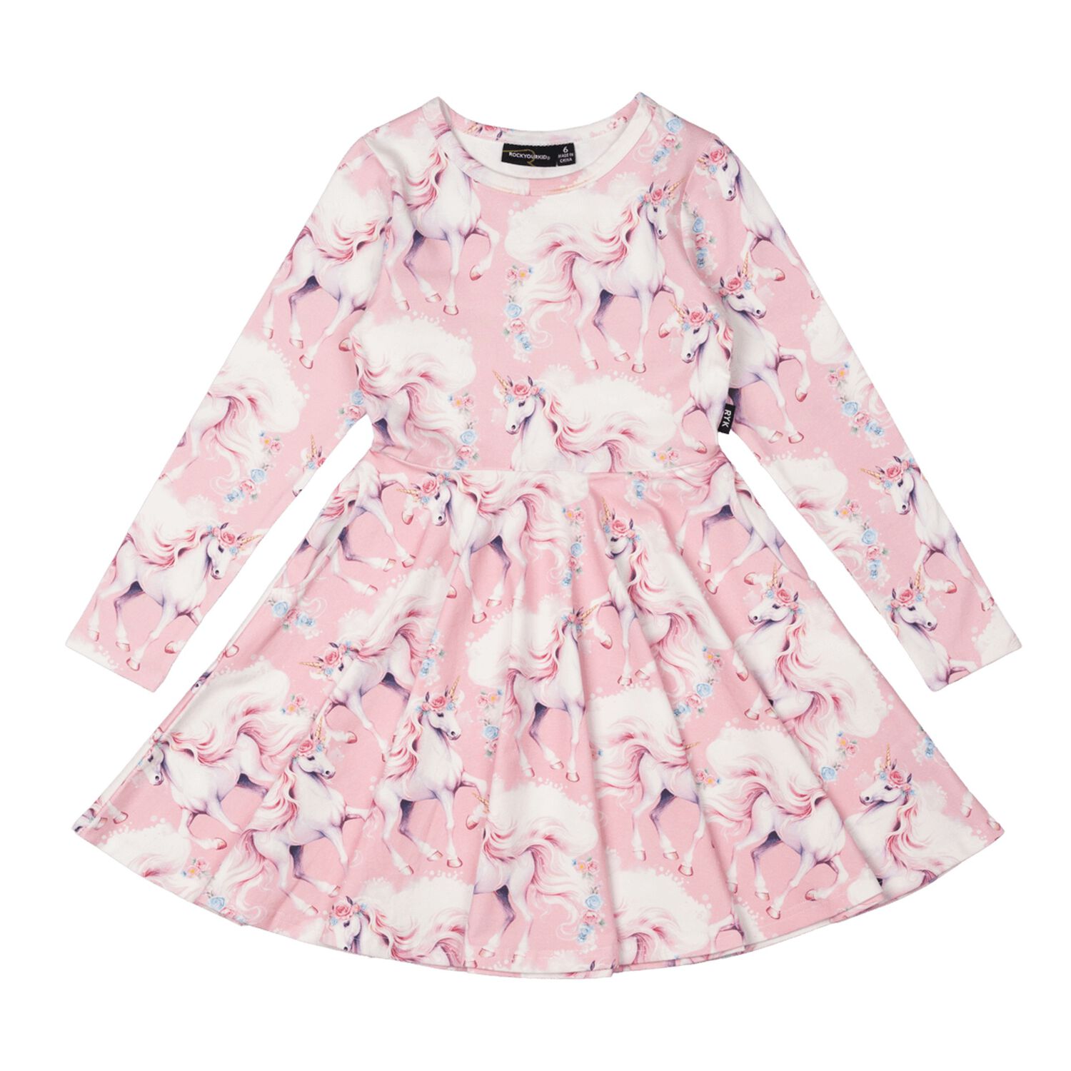 فستان بنات بطبعه اليونيكورن باللون الوردي, 1, hi-res