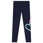 Girls Navy Blue Heart Leggings, 2, hi-res