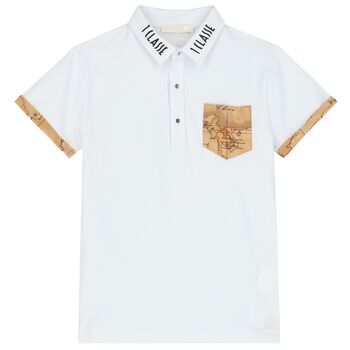 Boys White Geo Map Polo Shirt